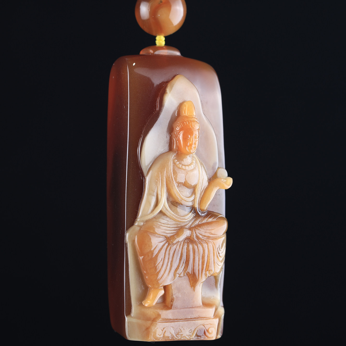 万福天然缅甸琥珀焦糖猪油蜜蜡观音跑环套链俏色观自在男女百搭