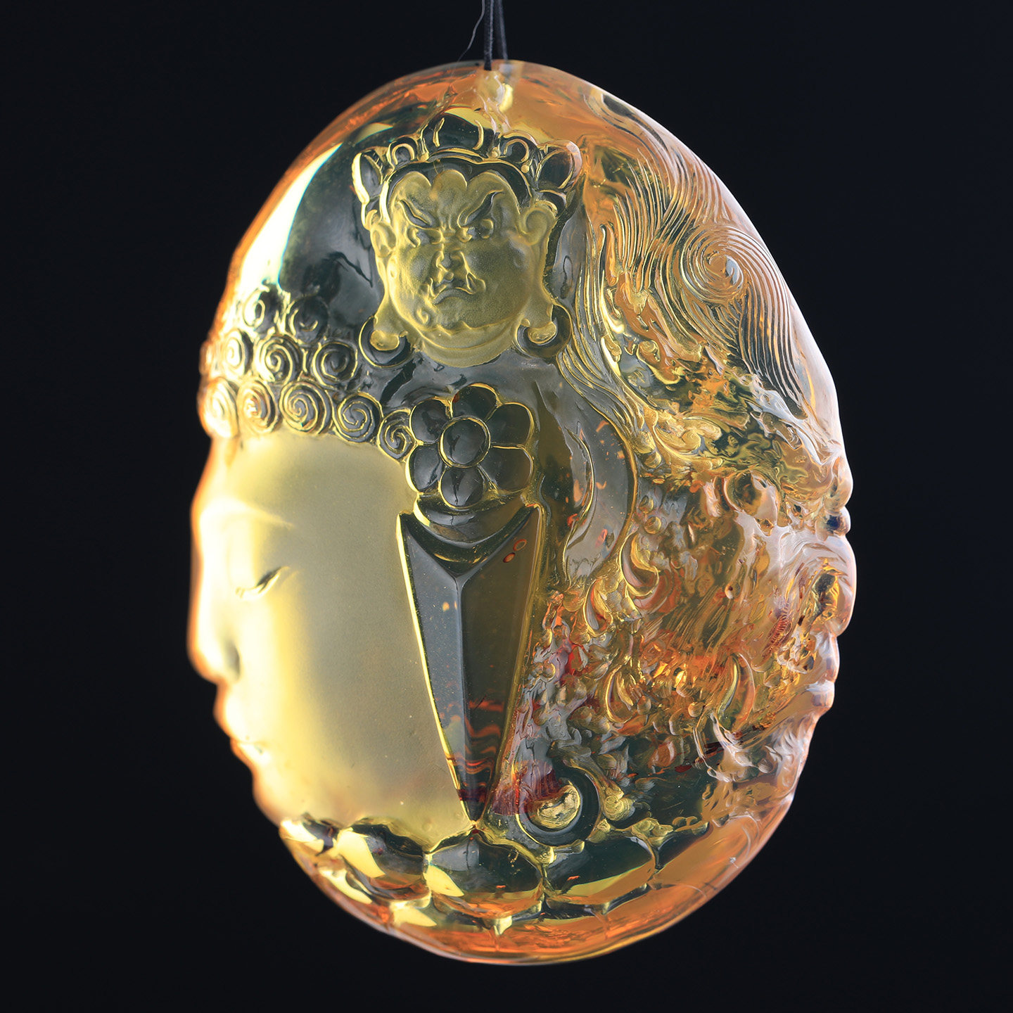 万福天然缅甸琥珀金底花瓣珀一念之间吊坠佛魔一念透亮精致百搭