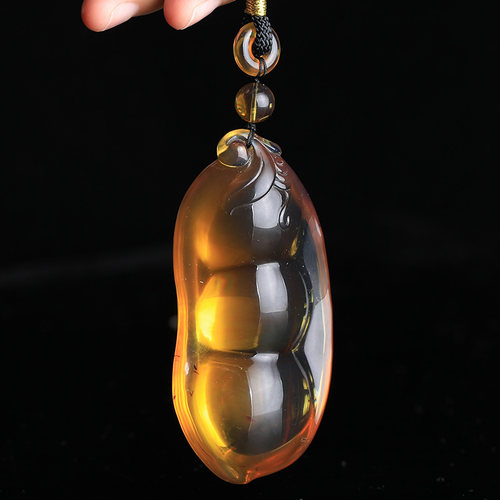 天然缅甸琥珀福豆吊坠