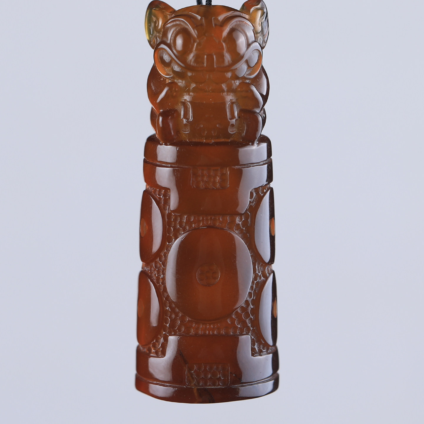 万福天然缅甸琥珀七眼天珠棕红蜜蜡立体雕吞金兽藏式吊坠文玩复古