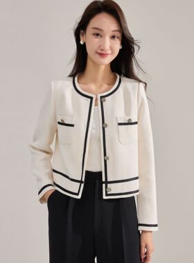 26春新款法式小香风肌理感外套女黑白撞色时尚气质通勤上衣15779