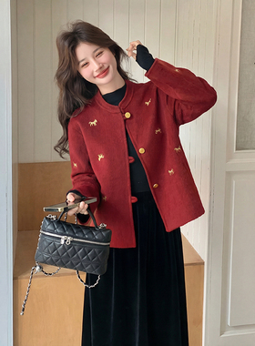 主推款好数据已测重工刺绣马到成功双面羊毛呢外套p215k328