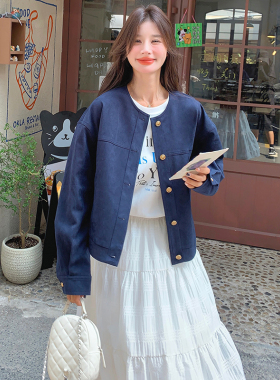 圆领夹克外套女2025秋新款小个子设计感宽松减龄上衣秋季女外套