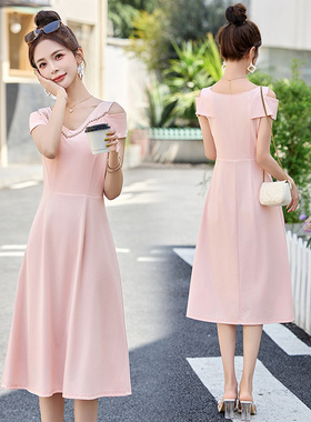 现货高档时尚连衣裙女夏季气质收腰优雅精致轻奢宴会礼服裙