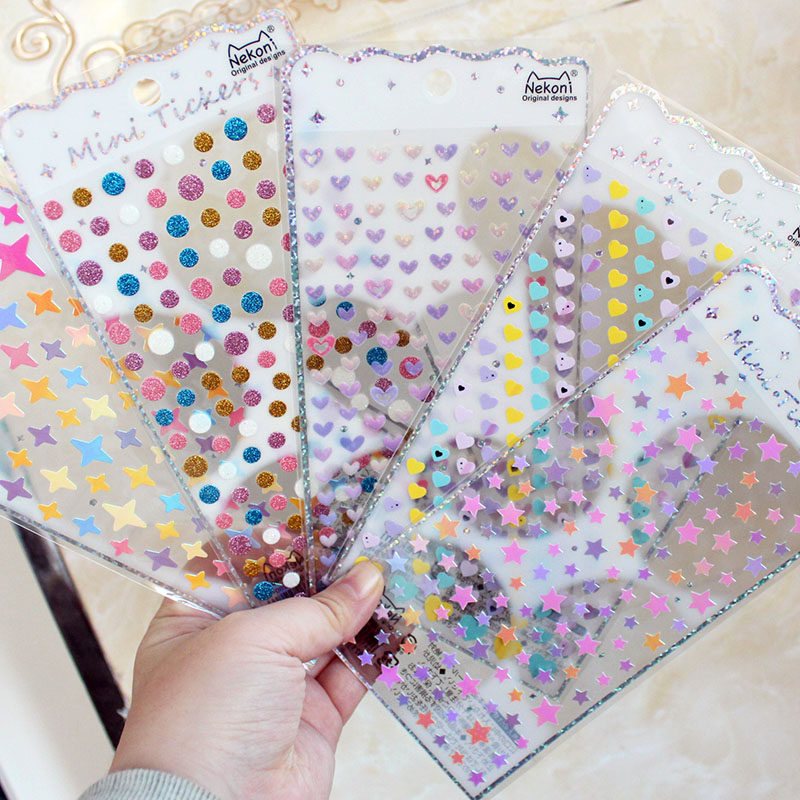 少女心粉点炫彩镭射金粉心形圆点星星素材粘贴 手工diy贴纸画