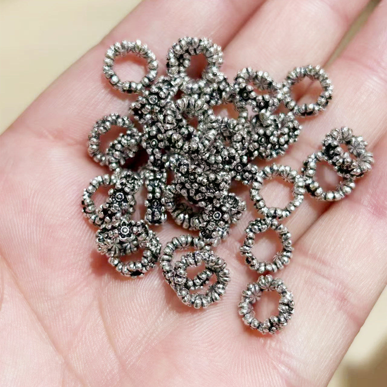 藏银合金麻花小花跑环隔圈卡环文玩DIY手工串珠饰品配件材料