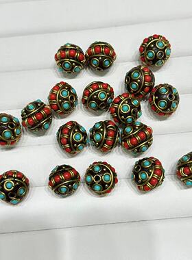 精工尼泊尔工艺黄铜镶嵌隔珠桶珠手工DIY手链串珠文玩佛珠饰品