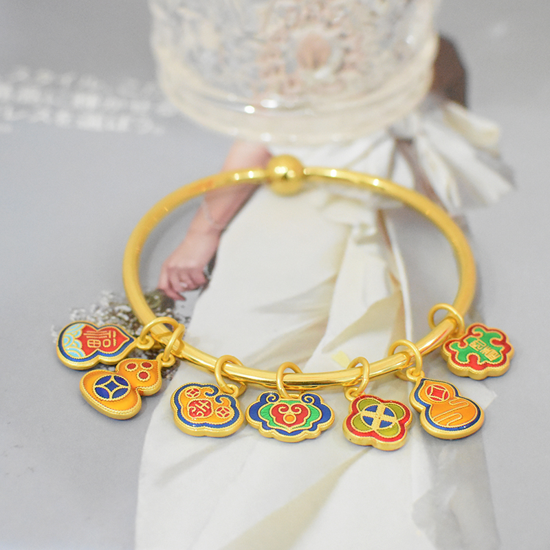 古法沙金烧蓝仿黄金平安祥云锁葫芦吊坠项链手链转运珠挂件