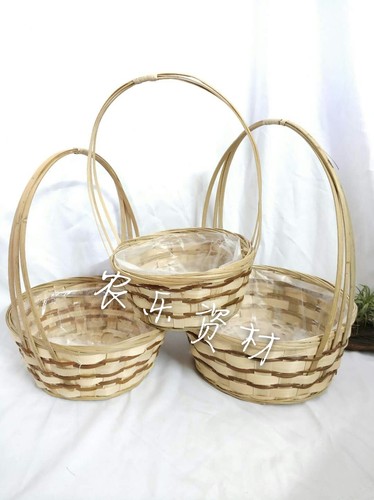 竹制篮子开业花篮篮子插花篮子清明祭祀插花花篮