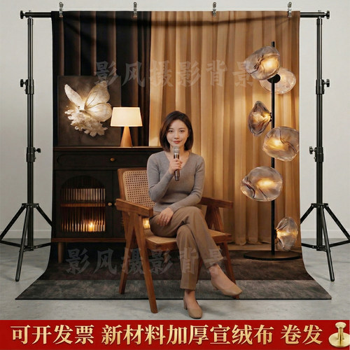 情感主播直播间布知识分享口播背景墙3D立体卧室温馨深色黑宣绒布