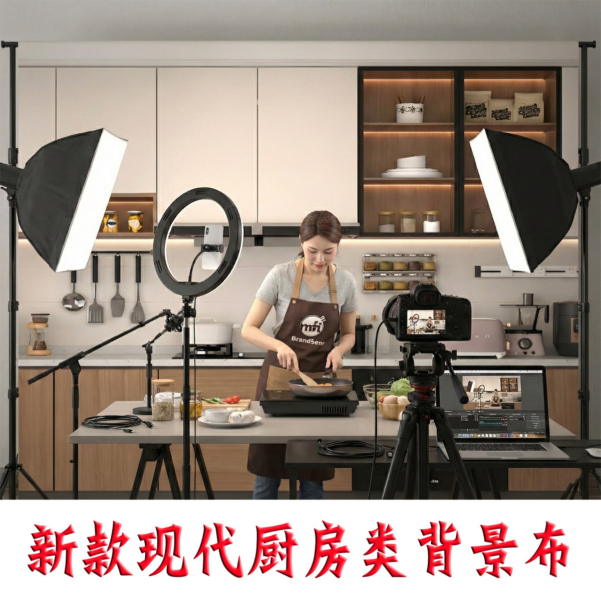 厨房直播间背景墙布3d立体壁纸美食零食吃播餐具带货场景布置真实