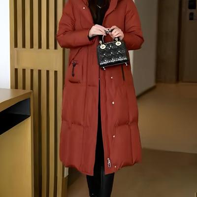 红色鹅绒加厚中年妈妈长款羽绒服