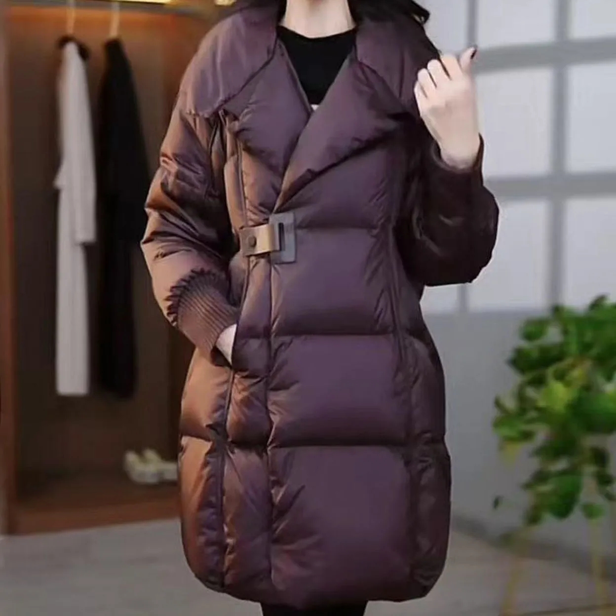 白鸭绒羽绒服中长款女士外套