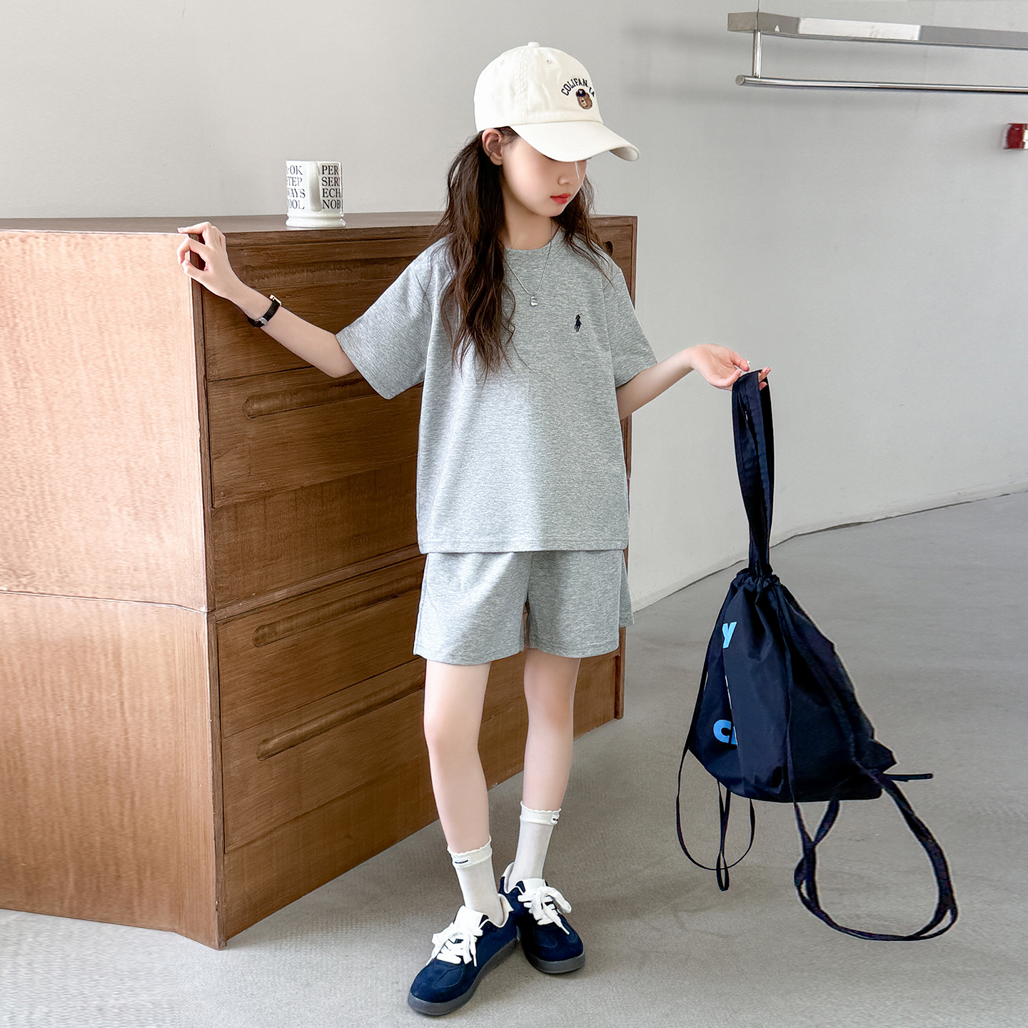 女童运动套装夏季2025新款9中大童刺绣短袖t恤纯棉短裤两件套洋气
