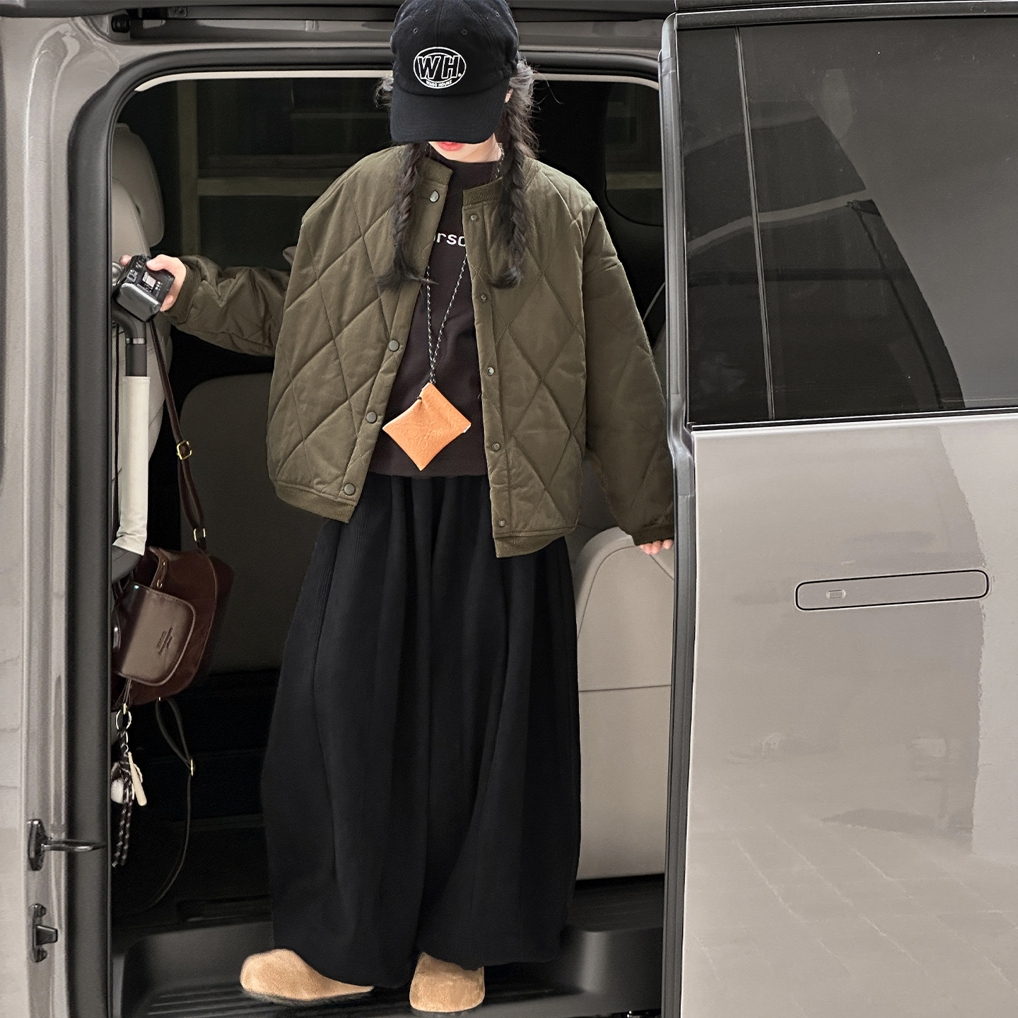 夹棉加厚秋冬圆领菱形格外套韩版