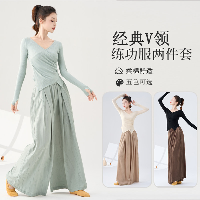 现代舞练功服春秋现代舞不规则长袖上衣女古典中国舞形体舞蹈服装图片