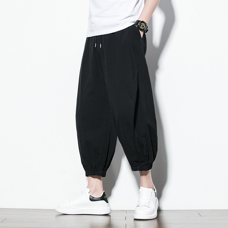 2025夏季七分裤男风棉麻哈伦裤潮流束脚灯笼裤男大码K95P45，男装牛仔裤，四季星座220-2