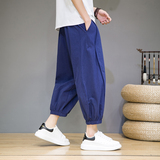 2025夏季风七分裤男宽松束脚哈伦裤潮流大码复古棉麻裤K95P45，男装牛仔裤，四季星座220-2