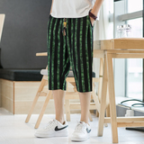 2025夏季新款七分裤男风条纹短裤潮流休闲亚麻沙滩裤K49P35，男装牛仔裤，四季星座220-2