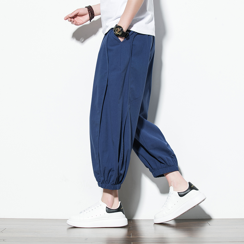 2025夏季风七分裤男宽松亚麻哈伦裤潮流束脚阔腿灯笼裤K95P45，男装牛仔裤，星座220-2