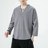 春夏风七分袖T恤男潮流中式汉服潮流V领半袖t恤衫上衣AC03P25，男装T恤，星座220-2