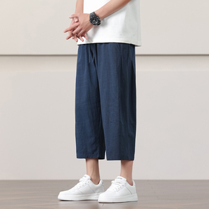 夏季七分裤男风亚麻休闲短裤子潮大码宽松阔腿哈伦裤AK01P45图片