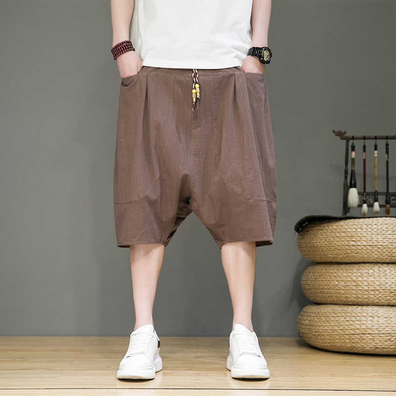 夏季改良新中式五分裤男宽松风大码低裆哈伦休闲短裤K2314P35，男装牛仔裤，星座220-2