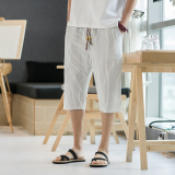 2025夏季七分裤男风条纹沙滩裤潮流大码棉麻休闲短裤K76P35，男装牛仔裤，星座220-2