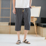 2025夏季七分裤男风条纹沙滩裤潮流大码棉麻休闲短裤K76P35，男装牛仔裤，星座220-2