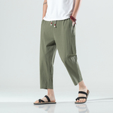 2025夏季风七分裤男棉麻裤子潮大码休闲直筒裤男哈伦裤K69P45，男装牛仔裤，四季星座220-2