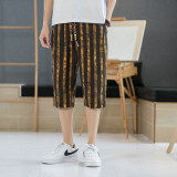 夏季风条纹七分裤男宽松大码直筒哈伦沙滩裤潮五分短裤K49P35，男装牛仔裤，星座220-2