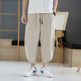 2025春夏风九分裤男宽松条纹阔腿裤潮流棉麻休闲裤K57P40，男装休闲裤，星座220-2