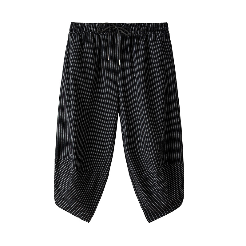 夏季日系大码宽松条纹七分裤男风亚麻哈伦裤复古休闲裤K14P30,男装牛仔裤,星座220-2