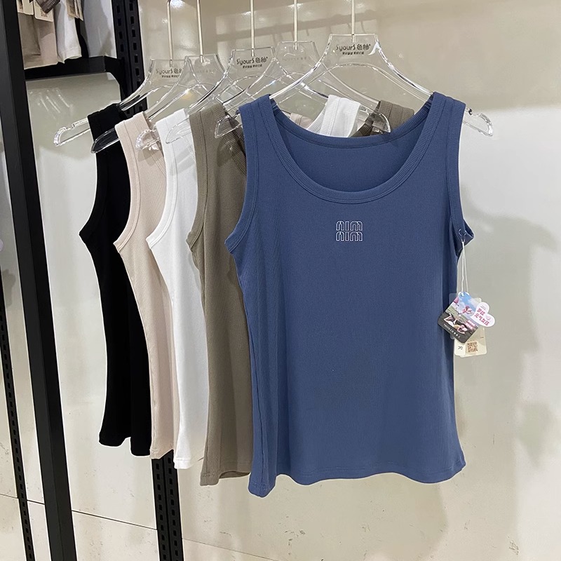 秘姝儿25258夏女圆领宽肩工字纯色简约吊带背心内搭运动休闲修身