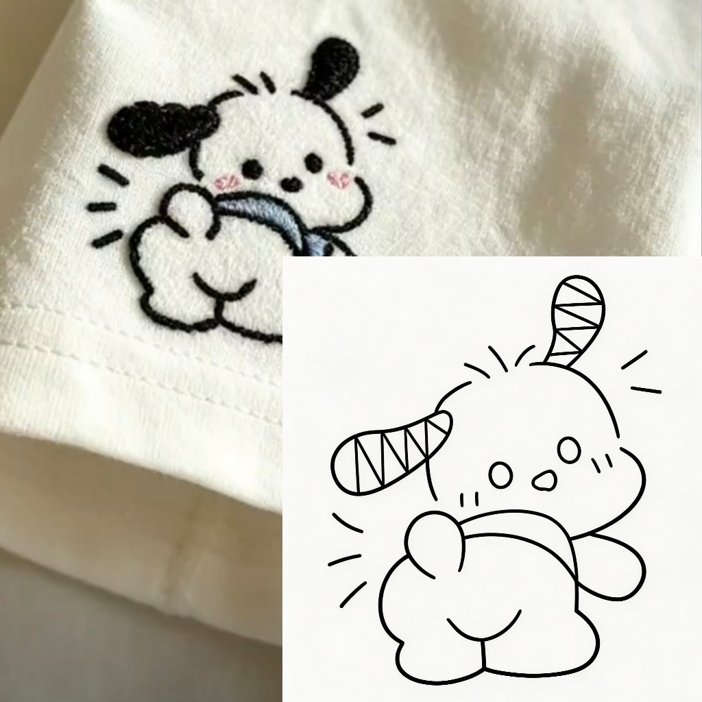 买2送1短袖袖口自粘水溶布刺绣卡通小狗兔子猫咪diy卫衣破补洞图