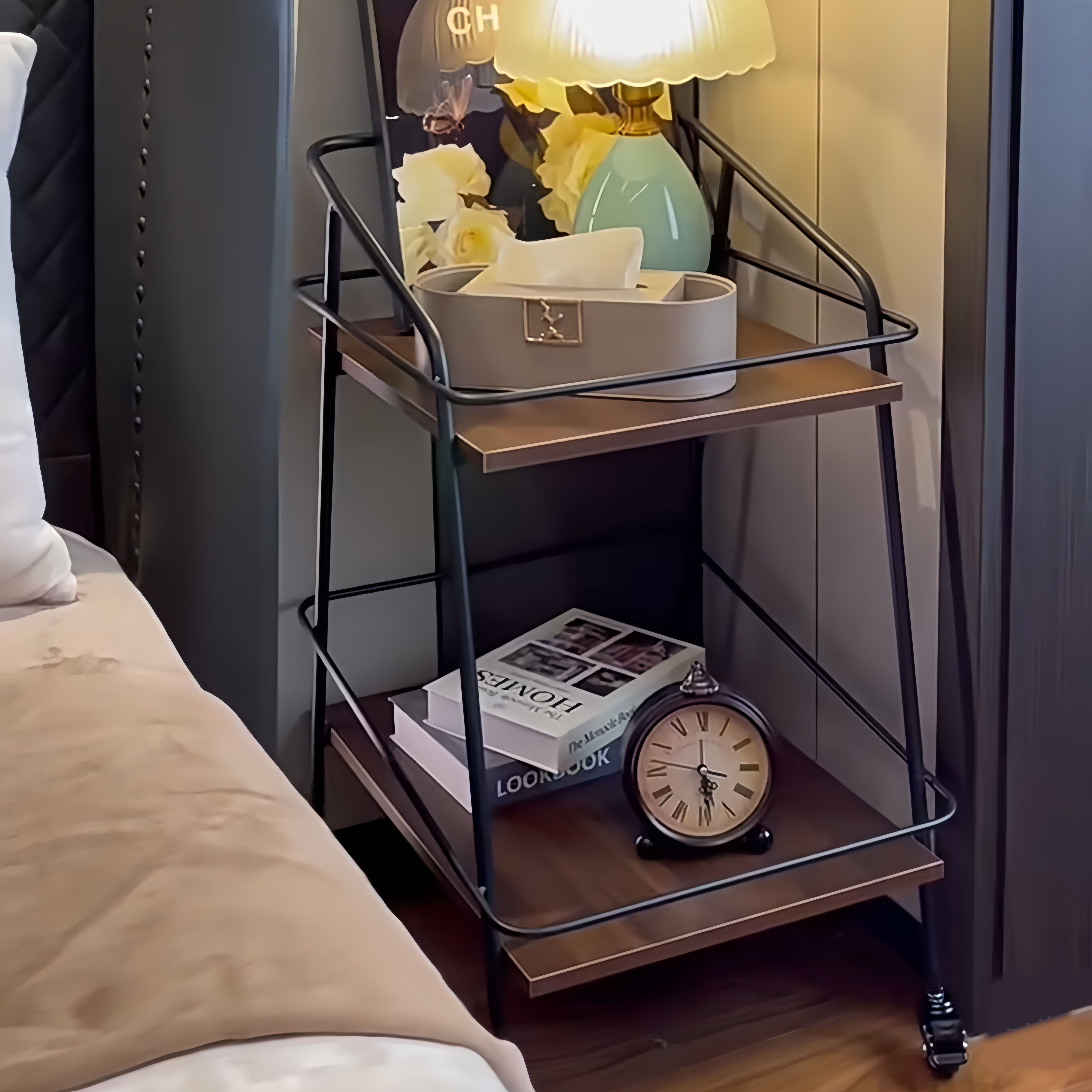 中古风手推车沙发边几餐厅推车置物架美式推车边几酒店零食小推车