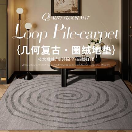 入户门垫易打理圈绒灰色地垫家用玄关脚垫耐脏中古风地毯防滑门垫