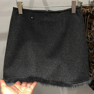 毛边拼接加绒加厚毛呢短裙女冬季韩版高腰显瘦半身裙包臀A字裙子