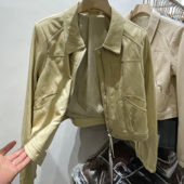 百搭显瘦机车蛋白皮夹克上衣 新款 高腰短款 翻领皮衣外套女2026春季