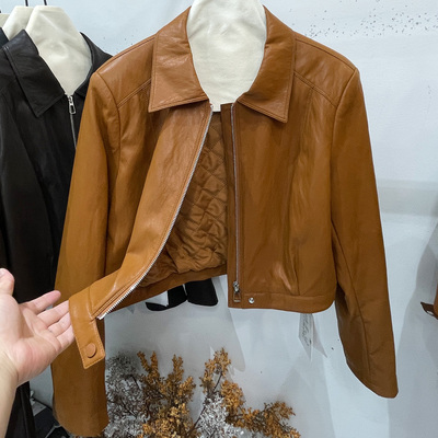 百搭高腰短款显瘦皮衣蛋白皮外套