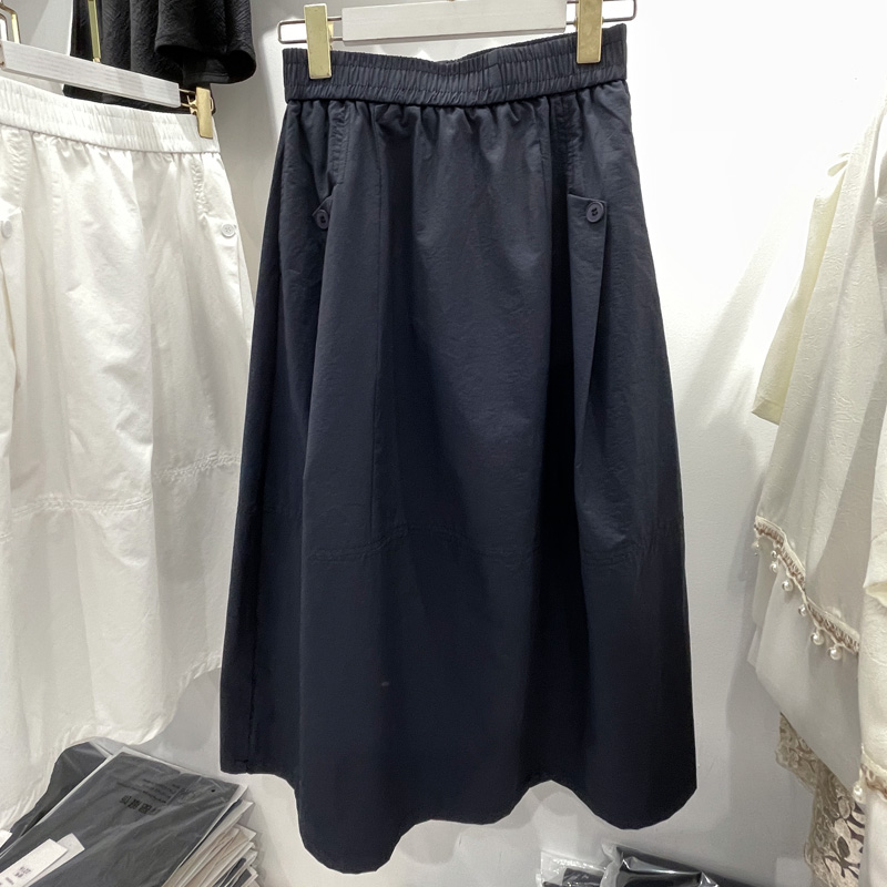 休闲半身裙女棉裙子2025夏季新款松紧腰拼接中长裙百搭显瘦a字裙