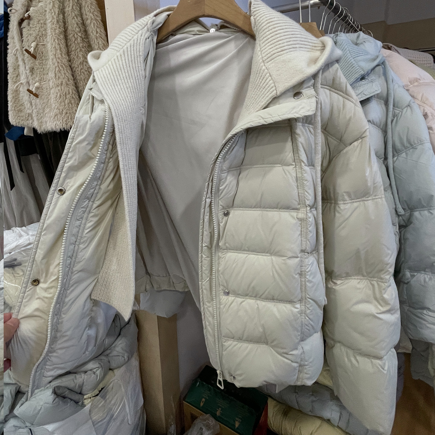 可拆卸针织帽排骨羽绒服女冬季2025新款韩系休闲白鸭绒保暖外套潮