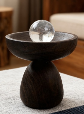 中古木质水晶球底托盘桌面玄关房间酒柜室内装饰品水晶石摆放摆件