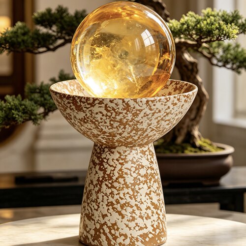 新中式中古超大号陶瓷水晶球底座稳定桌面房间玄关装饰品摆件摆设