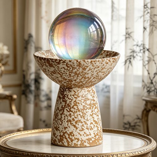 侘寂风水晶大号托盘艺术装饰品高足酒店民宿创意摆件桌面前台玄关