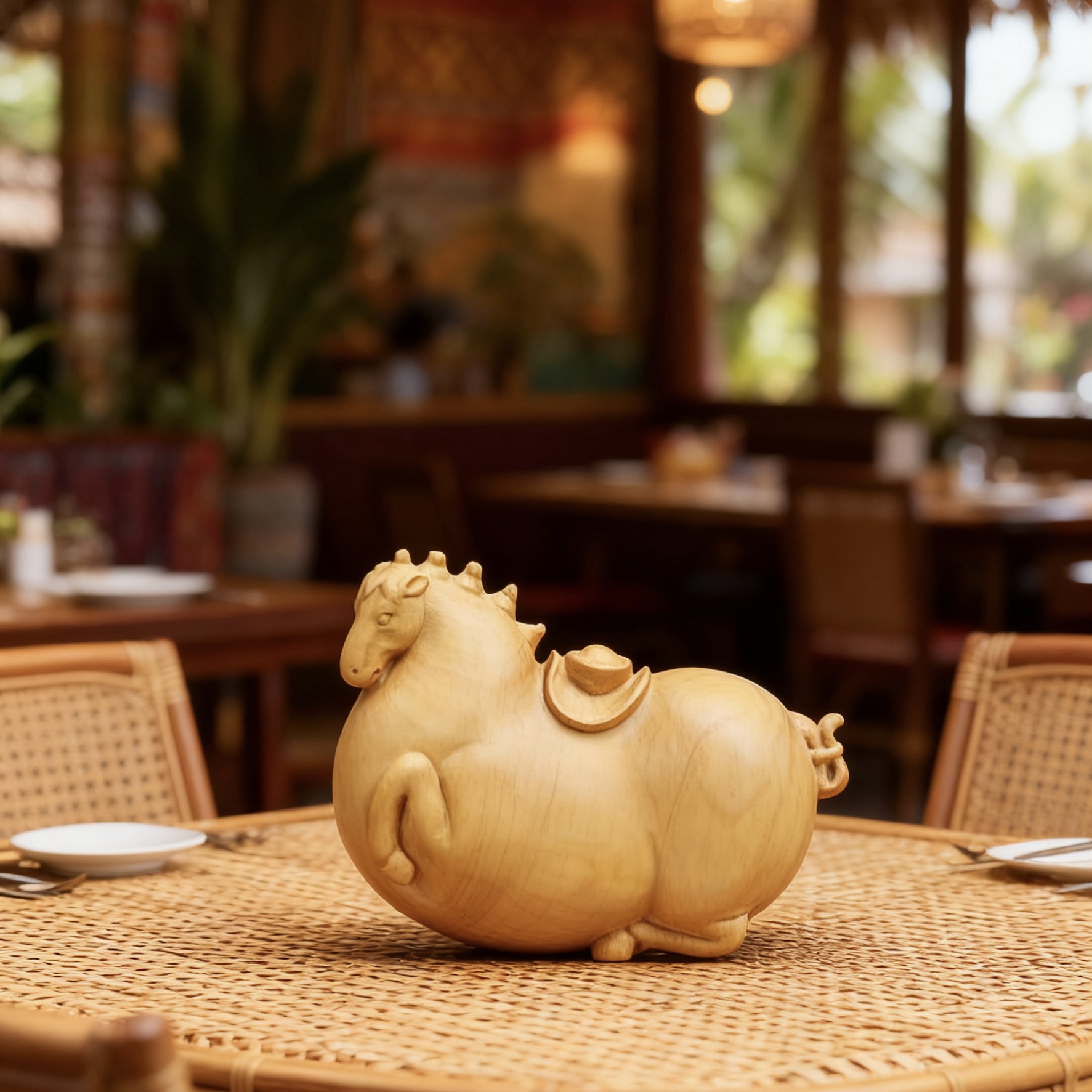 黄杨木唐马摆件