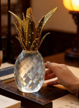 轻奢风高级感客厅玄关水晶凤梨艺术样板房工艺品桌面上装饰小摆件