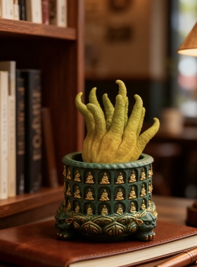 放新鲜佛手柑的托盘高级感陶瓷花瓶果盘中式创意桌面装饰摆件摆放