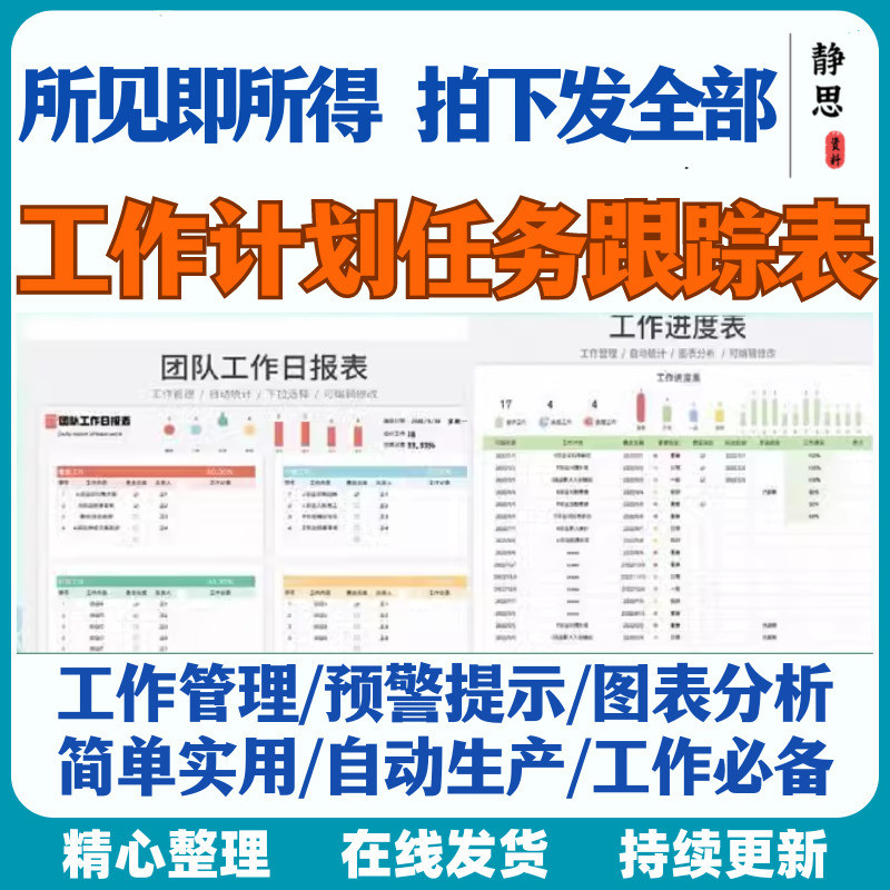 工作事项计划跟踪表公司部门预警提示实时进度分析excel表格模板