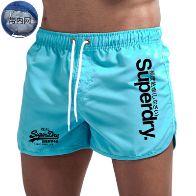 2025男夏季薄款沙滩短裤宽松运动三分裤带内网三亚沙滩休闲短裤